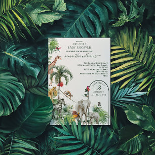 Invitation Safari Animal Jungle Vert Baby shower tropical
