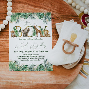 Invitation Safari Animal Jungle Vert & Gold garçon Baby showe