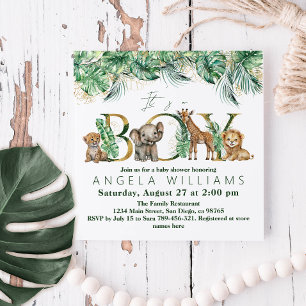 Invitation Safari Animal Jungle Vert & Gold garçon Baby showe
