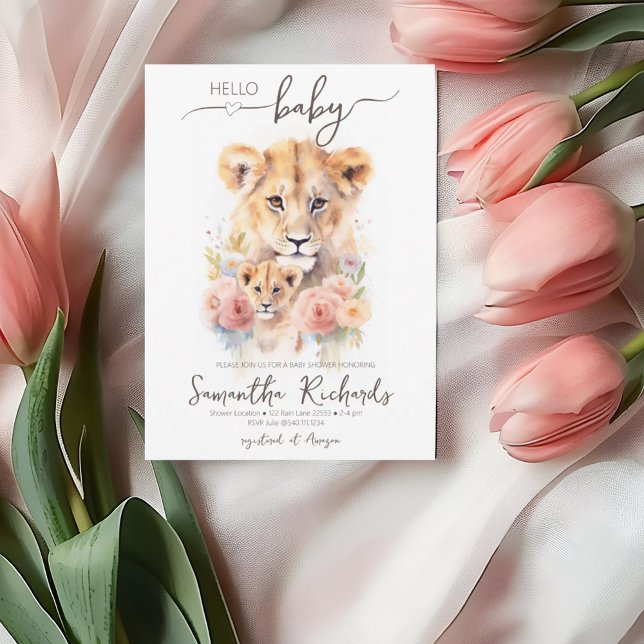 Invitation Safari Animal Lion Floral Maman Baby shower (Safari Animal Lion Floral Mom Baby Shower Invitation)