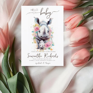 Invitation Safari Animal Rhino Floral Maman Baby shower