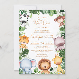 Invitation Safari Animal Tropical Baby shower de verdure