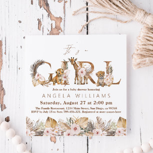 Invitation Safari Animal Tropical Floral Girl Baby shower