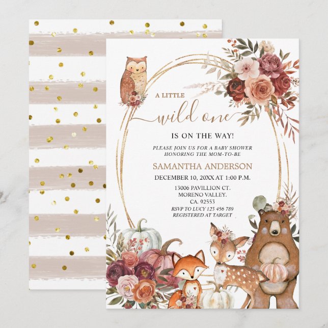 Invitation Safari Animal Wild One Fall Citrouille Baby shower (Devant / Derrière)