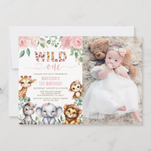 Invitation Safari Animal Wild One Floral 1er Anniversaire Pho
