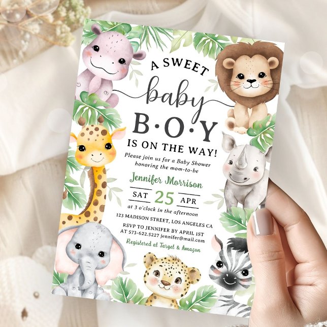 Invitation Safari Animals Baby Shower Boy Tropical Jungle  (Créateur téléchargé)