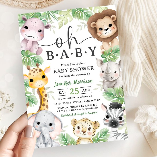 Invitation Safari Animals Baby Shower Oh Baby Cute Jungle  (Créateur téléchargé)
