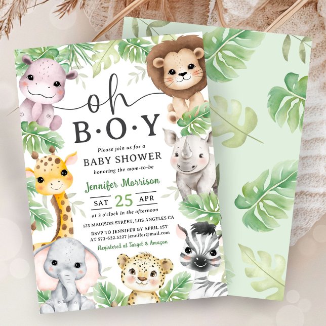 Invitation Safari Animals Baby Shower Oh Boy Tropical Jungle  (Créateur téléchargé)