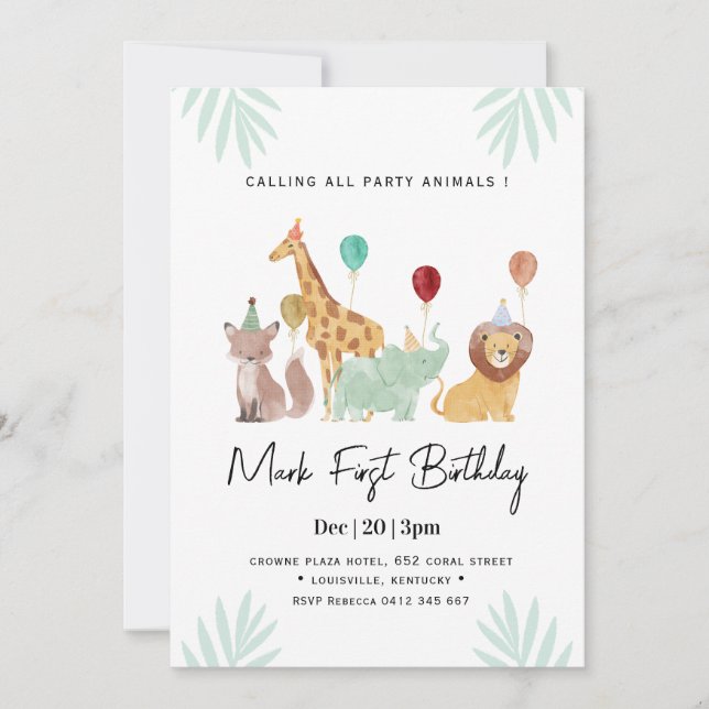 Invitation Safari Animals Birthday party (Devant)