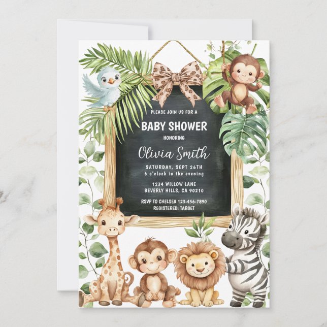 Invitation  Safari Animals Greenery Baby Shower (Devant)