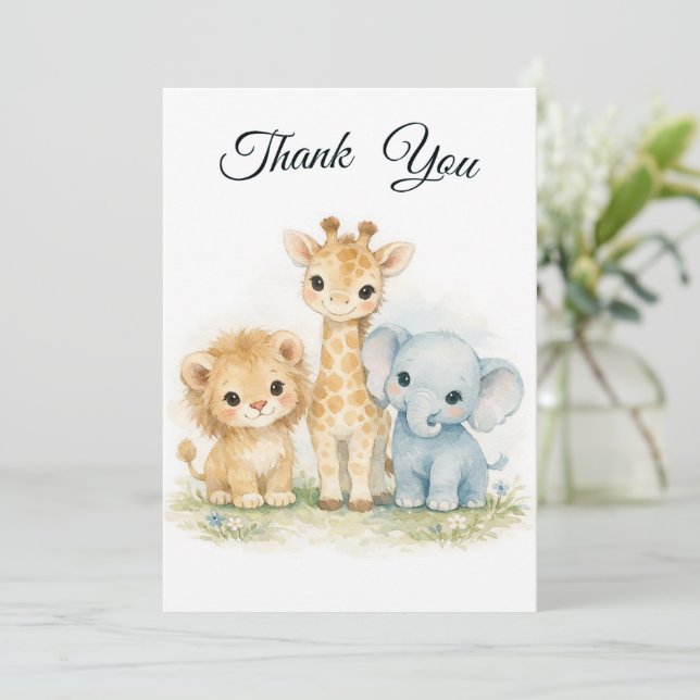Invitation Safari Animals Lion Giraffe Elephant Blue Boy (Debout devant)