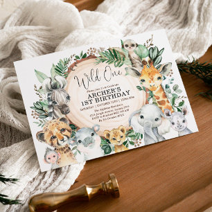 Invitation Safari Animals Wild One 1er anniversaire Jungle Pa