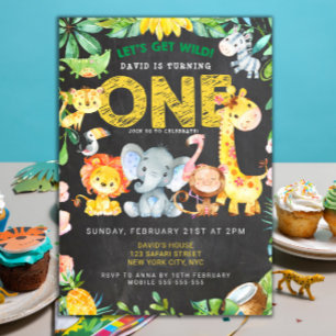 Invitation Safari Animaux 1er Garçon Anniversaire Chalkboard