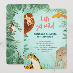 Invitation Safari Animaux Anniversaire Jungle Party Garçon Le