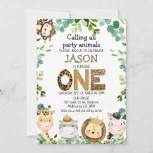 Invitation Safari Animaux appelant Animaux de fête 1er annive