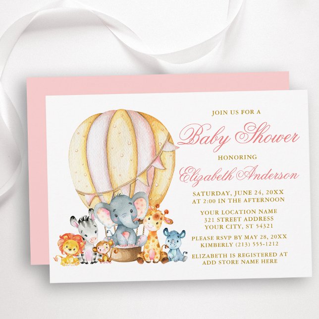 Invitation Safari Animaux Baby shower à bulles à air chaud ro (Customize to change text color, size, text style or change color of back of card.)