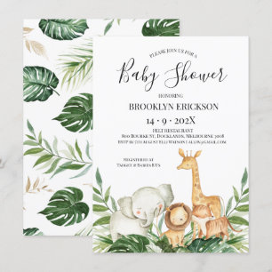 Invitation Safari Animaux Baby shower de feuillage