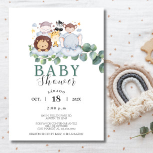 Invitation Safari Animaux Baby shower espagnol Jungle