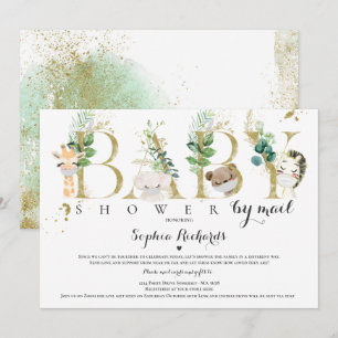 Invitation Safari Animaux Baby shower Par Mail Greenery Gold