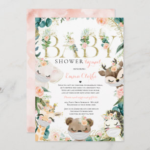 Invitation Safari Animaux Baby shower Par Mail Greenery Gold