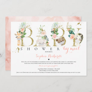 Invitation Safari Animaux Baby shower Par Mail Greenery Gold