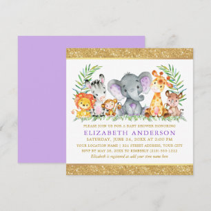 Invitation Safari Animaux Baby shower Violet Gold Parties sci