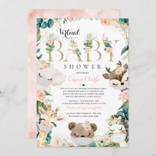 Invitation Safari Animaux Baby shower virtuel Verdure Or