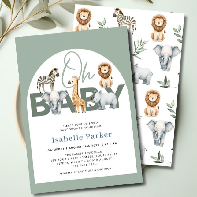 Invitation Safari Animaux Baby showers neutres selon le sexe (Safari Animals Gender Neutral Baby Shower Invitation)