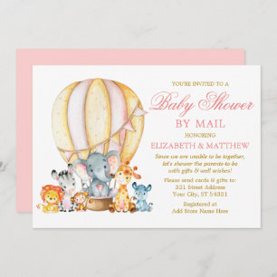 Invitation Safari Animaux Balloon Rose Or Douche par Mail