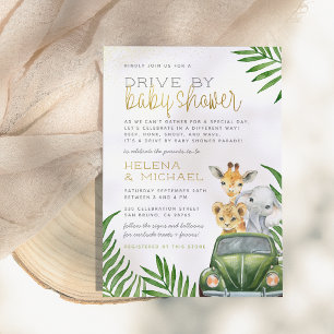 Invitation Safari Animaux Bébé Garçon Baby Shower en Voiture