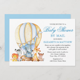 Invitation Safari Animaux Blue Bow Balloon Douche par la post