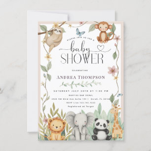 Invitation Safari Animaux Calligraphie Boho Baby shower Invit