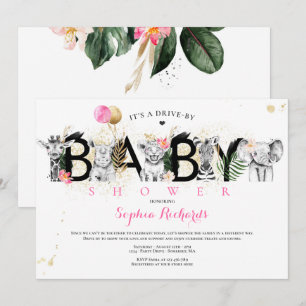 Invitation Safari Animaux Conduite Par Baby shower Verdure Or