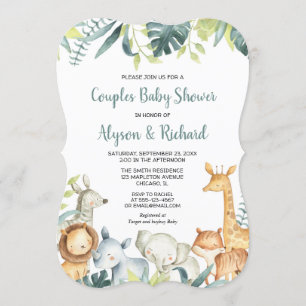 Invitation Safari animaux couples sans sexe baby shower