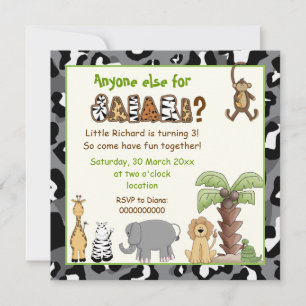 Invitation safari animaux de la jungle anniversaire de enfant