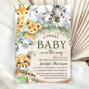 Invitation Safari Animaux de la Jungle Baby Shower Tropical R