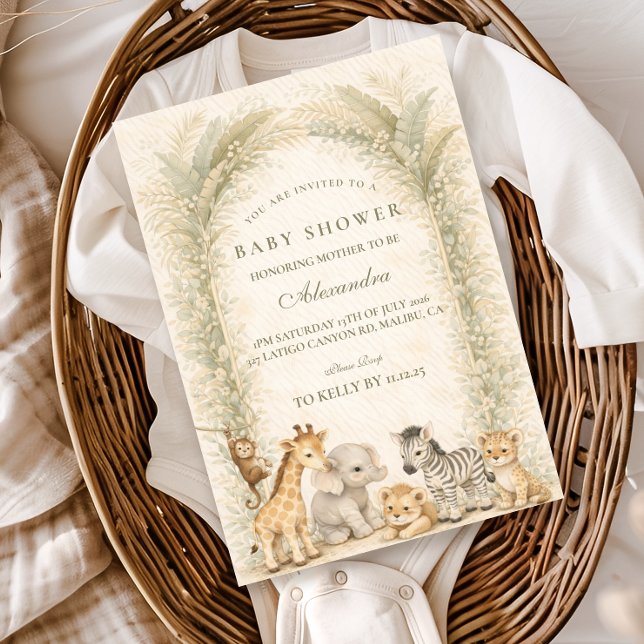 Invitation Safari Animaux de la Jungle Fête de Naissance Bébé (Créateur téléchargé)
