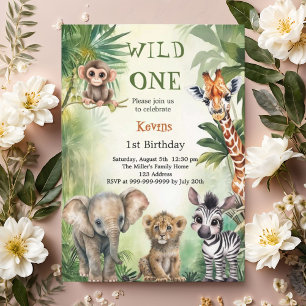 Invitation Safari animaux de la jungle pour 1er anniversaire