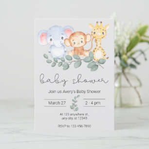 Invitation Safari Animaux et Baby shower verdoyant