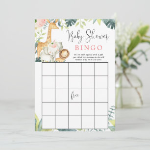 Invitation Safari animaux fille baby shower bingo jeu