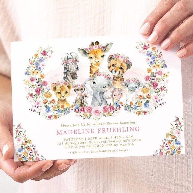 Invitation Safari Animaux Fleur sauvage Jardin Baby shower fi (Créateur téléchargé)