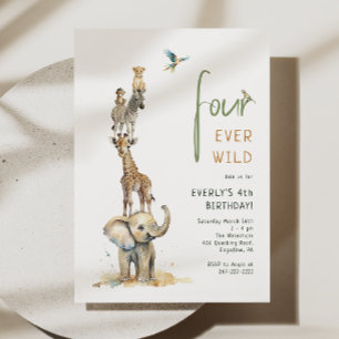 Invitation Safari Animaux "Four Ever Wild" Anniversaire de en