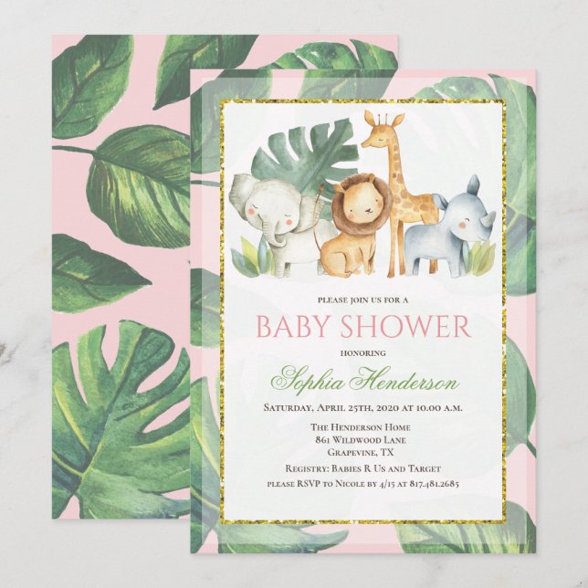 Invitation Safari Animaux Jungle Animaux Baby shower (Devant / Derrière)