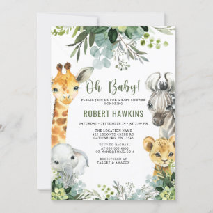 Invitation Safari Animaux Oh Baby Green Jungle Baby shower