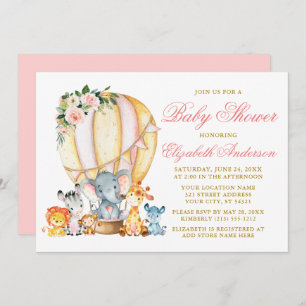 Invitation Safari Animaux Rose Floral Air Baby shower