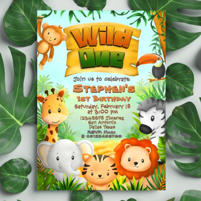 Invitation Safari Animaux Sauvages (Wild One - Safari Animals Invitation)