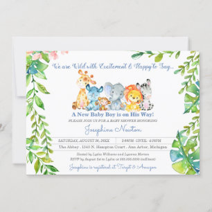 Invitation Safari Animaux sauvages Jungle Boy Baby shower Inv