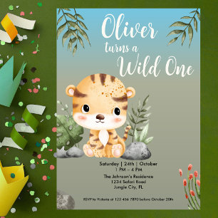 Invitation Safari Animaux Sauvages Tigre Mignon 1er Anniversa