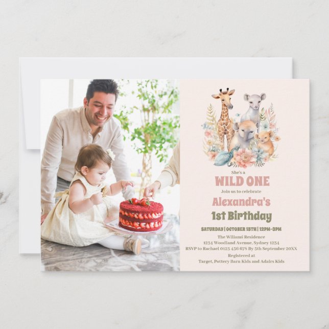 Invitation Safari Animaux sauvages Un 1er anniversaire (Devant)