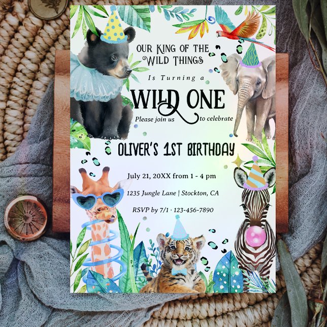 Invitation Safari Animaux sauvages Un 1er anniversaire (Créateur téléchargé)